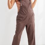 Aerie  Work & Play Twill Brown Frayed Hem Ankle Jumpsuit Overalls XS Photo 0