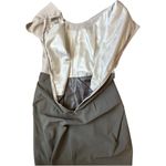 LOVE 21 Round Scoop Neck Pleated Split Sleeve Midi Beige Gray Dress Size Medium Photo 13