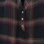 Cloth & Stone  Sunset Plaid Top Textured Henley Shirt Puff Sleeve Small Black Red Photo 3