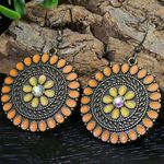 NWOT Ladies Bohemian Peach Orange Round Dangle Drop Earrings ~ Antique Gold Look Photo 0