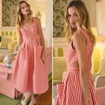 Hunter Bell Cosi Striped Midi Dress Red Poppy White Button Front Size 2 NWT Photo 1