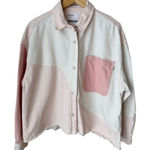 Bershka  100% Cotton Pink & White Color Block Oversized Denim Jacket Photo 0