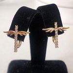 Gold Filled Huggie Hoop Earrings Cross with Wings CZ Accent Photo 1