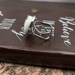 Vintage 1970s White Rhinestone Adjustable Boho Ring Stainless Steel Photo 2