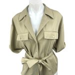 ZARA  Women's Olive Green Half Sleeve Belted Pockets Button Down Shirt Top Size S Photo 1