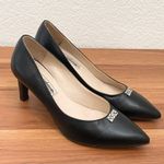 Brighton Young Black Genuine Italian Leather Pointy Toe High Heel Pumps Size 6M Photo 5