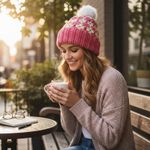 Women Crochet Beanie Brim PomPom Winter Chunky Hat Holiday Gift Pink Photo 4