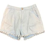 Free People  Chambray Fringe Hem Pleated Jean Shorts Photo 0