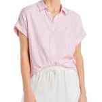 BeachLunchLounge Shirt Linen Cotton Blend Striped Pink Short Sleeve Button Sz XS Photo 0