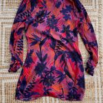 ZARA  NWT Tropical Floral Ruched Mini Dress Long Sleeve Purple Red M Photo 6