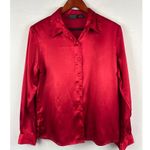 Laura Scott Womens Red Satin Button-Down Blouse Size 8 Photo 1