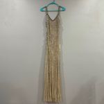 Mac Duggal  10101 Nude Silver V-Neck Column Gown with Fringe Embellishments sz 2 Photo 2
