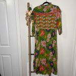 Anthropologie Emily Lovelock Green Floral Hearts Midi Dress Womens Size Large Photo 5