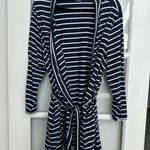 Lands’ End Cotton Above Knee Length Robe Deep Sea Navy Stripe Plus Size 1X Photo 13