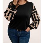 SheIn  LUNE Plus Size Colorblock Lantern Sleeve Casual Loose Top Photo 2