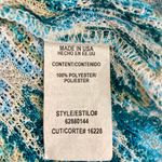 Lily White Blue chevron short sleeve top women's medium crochet round neck deep V lace back Photo 5