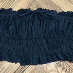 Free People  Black Smocked Tube Top M Ruffle Trim Drawstring Crop Boho Chic Photo 0