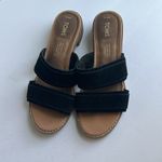 Toms Slip On Sandals Shoes Womens SZ 5.5 Black Suede Straps 1.5" Heel 🗝️ Photo 2