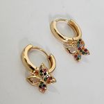 Gold Filled Huggie Hoop Earrings Multi Color Pave Butterfly Charm Photo 1
