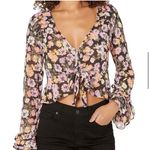 Free People  Maybel Sheer Floral Tie Front Peplum Top Crop Black‎ Pink Small New Photo 12