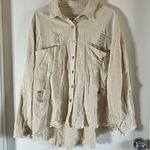 POL  Ivory Distressed Denim Jacket Sz M Photo 0
