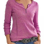 Sundance Homestead Henley Top Women’s Size XL Rose Pink Silk Cotton Long Sleeve Photo 0