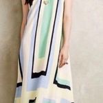 Anthropologie  Maeve Abstract Maxi Dress Geometric Green Blue Pattern Size L Photo 0