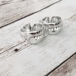 Vintage Clip On Earrings Silver Tone Chunky Hoops with Cut Out Photo 1