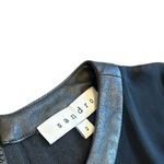 Sandro Black Silk Blend Dress Sleeveless Party Vegan Leather Trim Size 2 Medium Photo 5