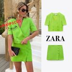 ZARA TEXTURED TWEED WEAVE FITTED Cropped Blazer w/Lapel Collar Green XS NEW Photo 6