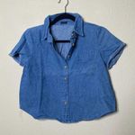 Brandy Melville Peyton Denim Crop Top Short Sleeve Blue Cotton Button-Front Sz S Photo 3