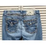 Miss Me Easy Boot Denim Jeans Embroidered/Gems Light Wash Logo Size 30 Mid Rise Photo 5