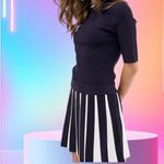 TED BAKER Hethia stretch knit highneck Knit Skater Dress Gold Zip Size 0 (US 2) White Photo 2