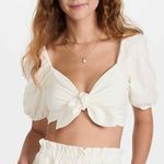 WAYF  Indie Knotted Linen Blend Crop Summer Vacation Top Size XL Ivory Photo 4