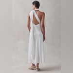 BHLDN  Anthro Nicoletta One Shoulder Removable Scarf White Ivory Satin Midi Dress Photo 4