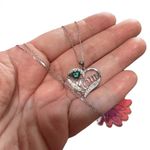 I Love You Mom Green Cz Heart Sterling Silver Necklace Photo 3
