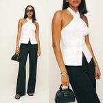 Reformation  | Tate 100% Linen Halter Button Vest Blouse Top White Size 2 Photo 3