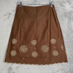 Ann Taylor Loft Skirt Womens 0P Brown Cotton Embroidered Boho Y2K Retro Photo 1