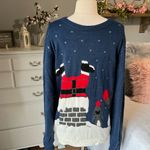 Christmas Sweater Ugly Holiday Crewneck Santa Reindeer Womens XL Blue Acrylic Photo 10