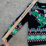 Ugly Christmas Sweater Tree Rex Dinosaur Fair Isle Black Green MEDIUM Photo 7