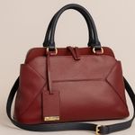Iacucci Italian Pebbled Leather Suede Satchel Handbag Red Oxblood Blue Handles Photo 0