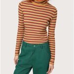 Striped Pink and Yellow Ribbed Turtleneck Sweater | Size Small Photo 8