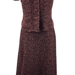 Vintage 90s Floral Print Skirt Set Matching Blouse & Midi Skirt Pink Maroon 8 P Purple Photo 0