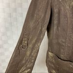 Lafayette 148 New York metallic gold brown long sleeve linen blazer jack… Size 10 Photo 3