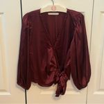 Abercrombie & Fitch Satin Burgundy Surplice Long Sleeve Photo 1