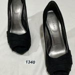 Kelly & Katie Woman’s  Black Suede 9m Open Toe Dress Heel Pump Photo 0