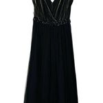 Badgley Mischka Black pleated Tulle Chiffon V-neck Gown size 2 Photo 2