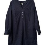 J. Jill Women Shirt Dress L Blue Button‎ Front Long Sleeve Stretch Tunic Shift Size L Photo 0