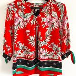 Fig and Flower Anthropologie Size PS Red Top‎ Tropical Floral Buttons Tie Boho Photo 0