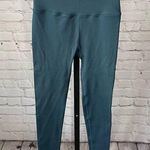 Blue Ribbed Leggings Cinched Waist Detail Photo 0